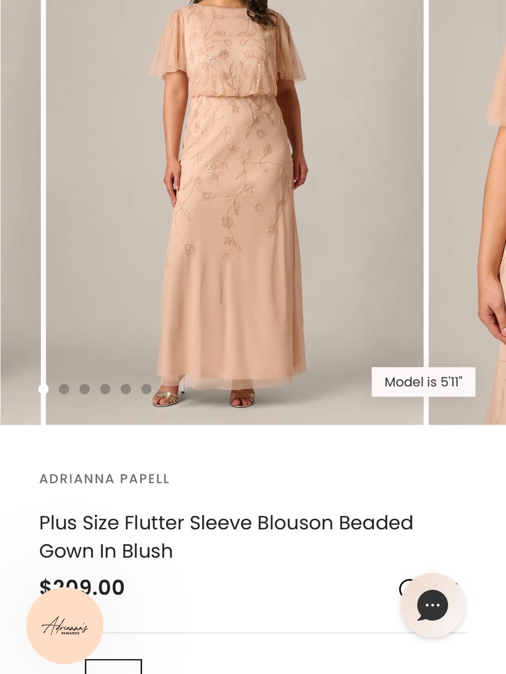 Adrianna Papell Blush Floral Beaded Gown- 14W - Picture 3 of 16